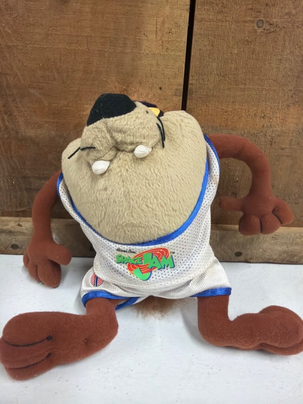 Space Jam Taz Plush Toy Wearing Basketball Jersey 1996 Warner Bros Vintage